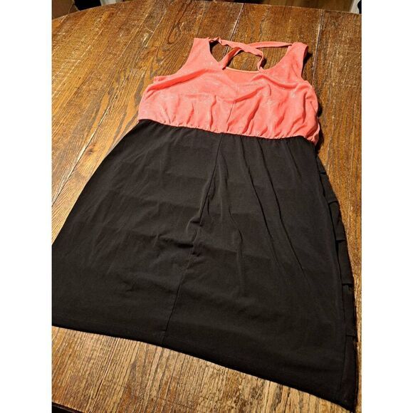 Enfocus 18W Coral Black Sparkle Sleeveless Mesh V-Back Party Dress - Picture 4 of 5